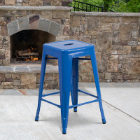 Flash Furniture CH-31320-24-BL-GG Backless Metal Barstool in Blue